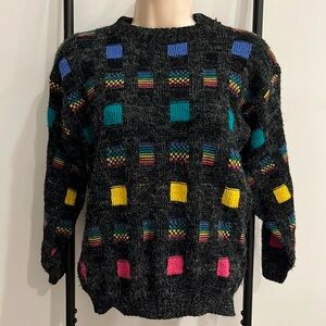 Vintage 90s Metrix Abstract Check Knit Jumper Sweater Kids Size L (14) Grandpa